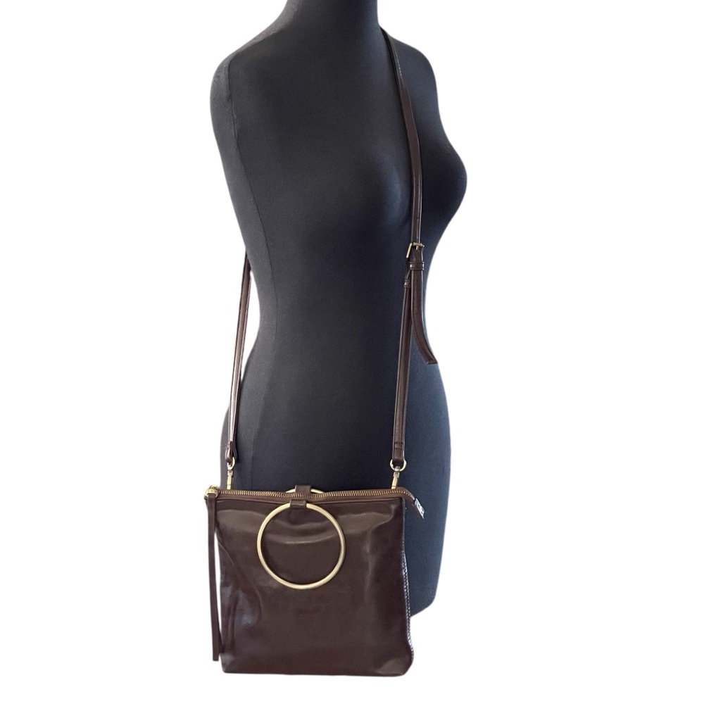 Joy Susan Amelia Ring Brown Vegan Leather Shoulder Crossbody Bag Removable Strap